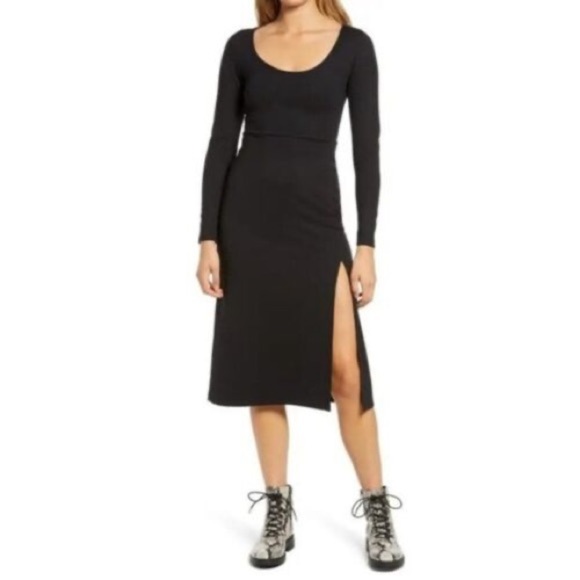 LEITH - Bodycon Fitted MIDI Dress in Black - Picture 4 of 12